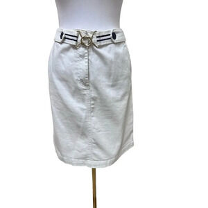 Talbot’s White Denim Pencil Skirt Size 8 Belt Stretch Nautical
